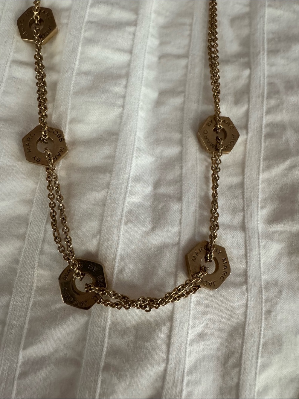 Marc Jacobs Gold Hexagon Logo Station Necklace